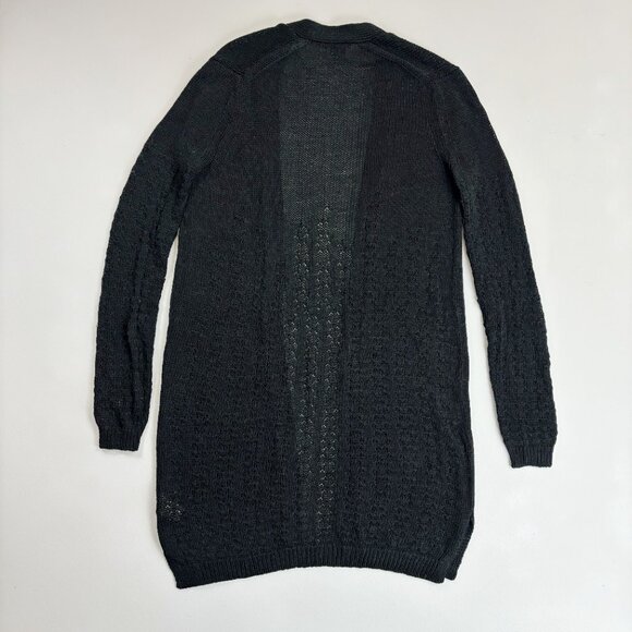 THEORY Open Stitch Knit Cardigan Coat Medium Heavy Cotton Drape Black - Picture 8 of 8